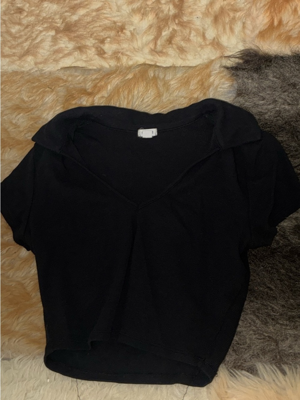 Black V-Neck Short Sleeve Top - Unbranded